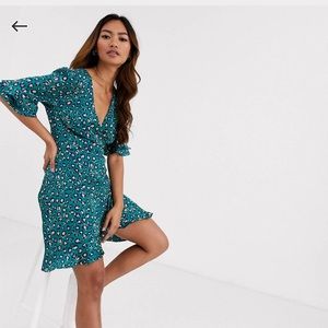 Satin Effect Leopard Print Wrap Dress